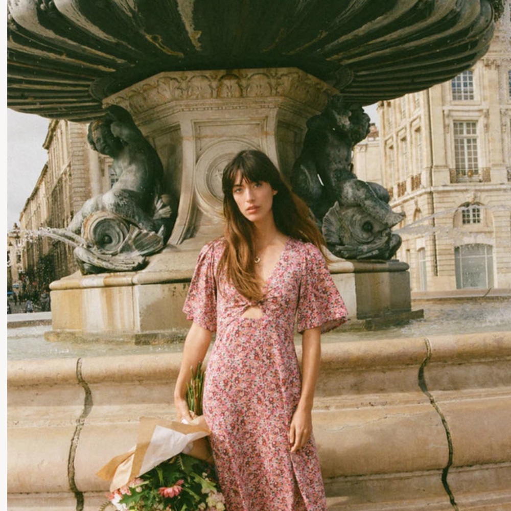 Pink Flutter Sleeve V-Neck Midi Sundress